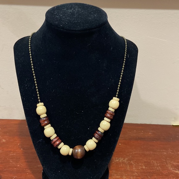 14” handmade necklace with wooden beads Orange and tan - Picture 2 of 3